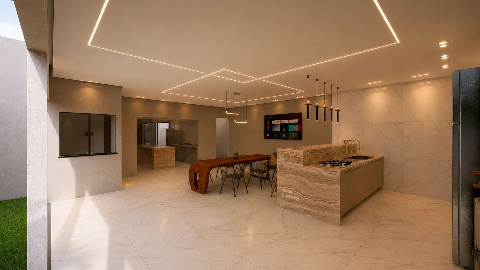 Renderização da área externa da residência